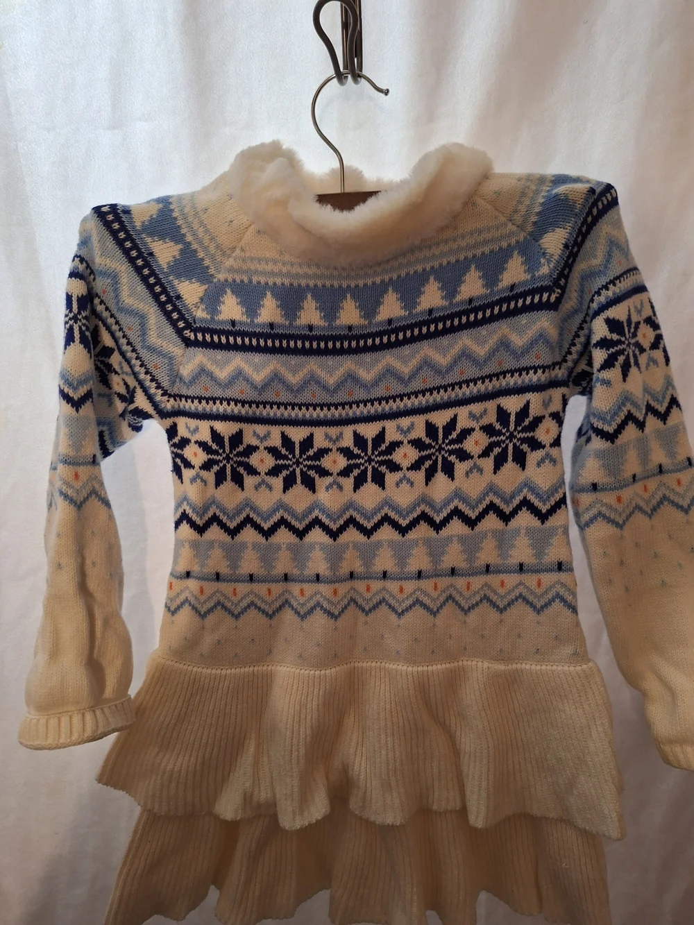 Gymboree Cream and Blue Fair Isle Ruffle-Hem Sweater